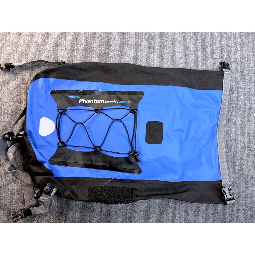 Phantom Aquatics Dry Bag Backpack Blue Black Waterproof Roll Top Outdoor Hiking